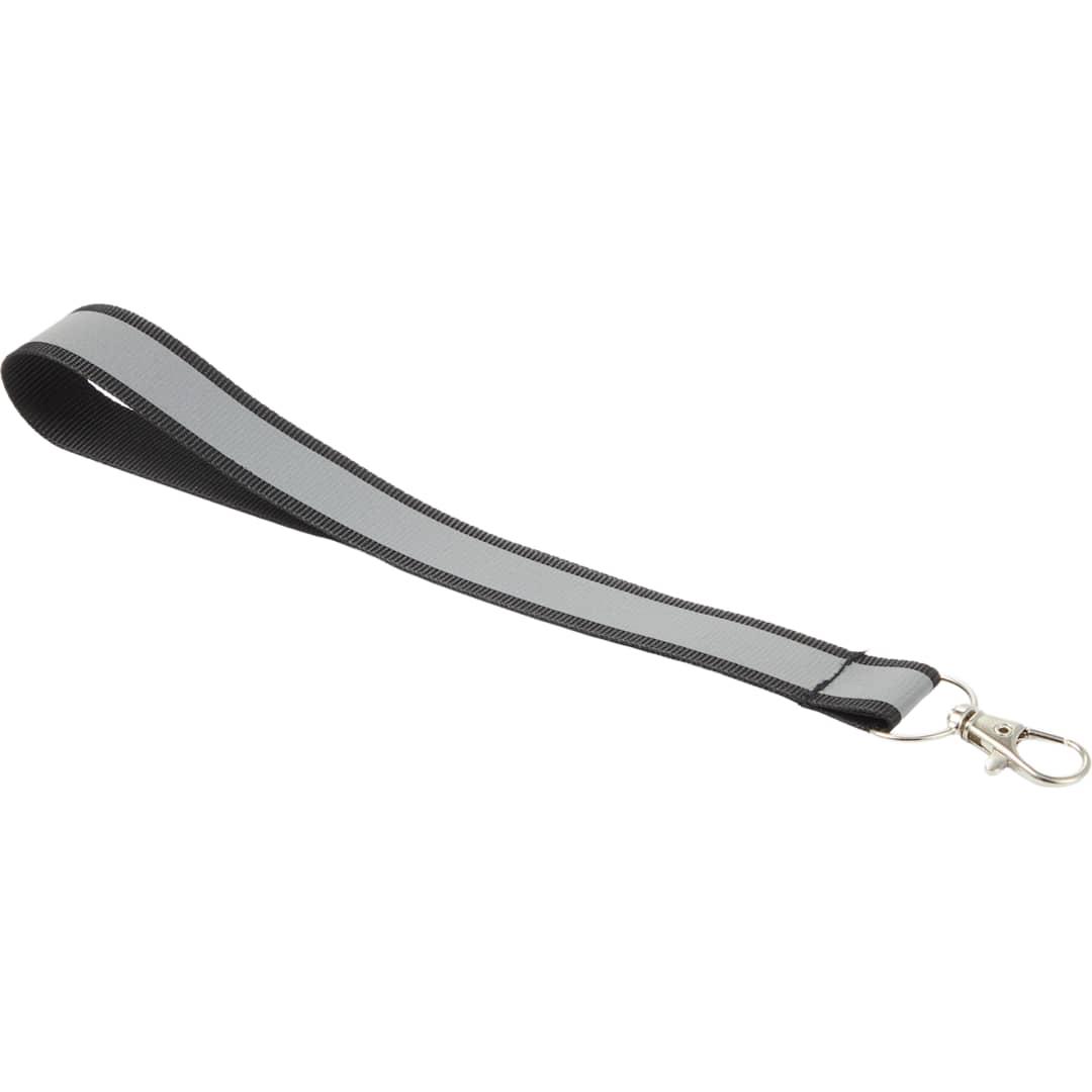 Reflective recycled wrist lanyard Black front