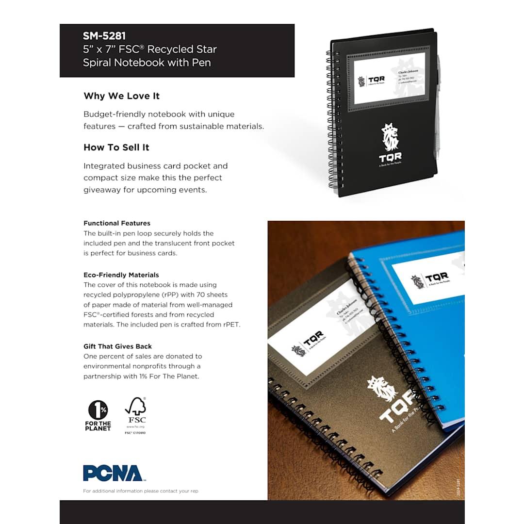 Fsc® recycled 5 x 7 star spiral notebook with pe Black miniatura 5