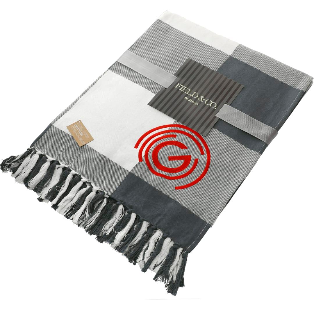 Field & co. 100% organic cotton check throw blanke Navy Blue miniatura 3