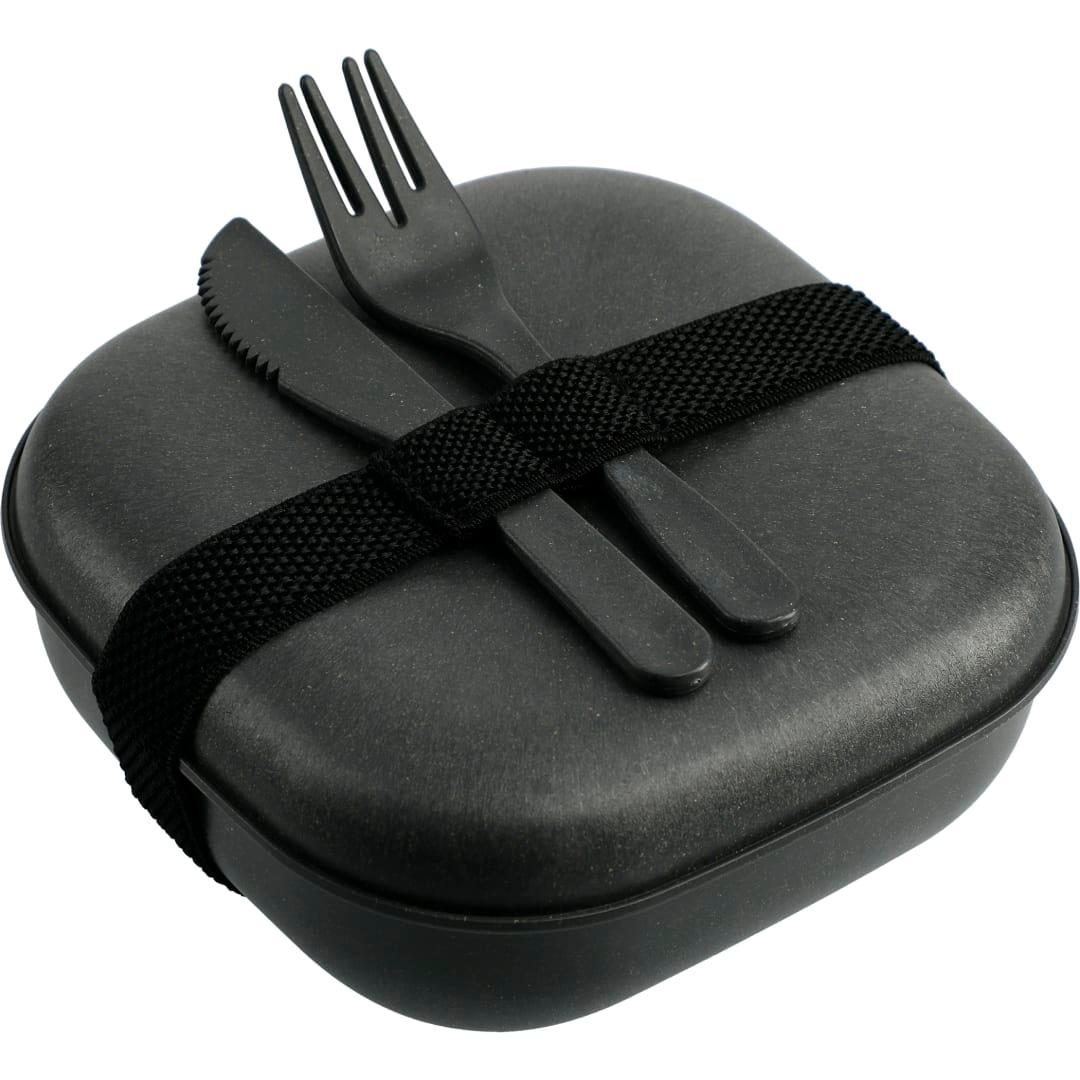 Wheat straw food storage with utensils Grey front