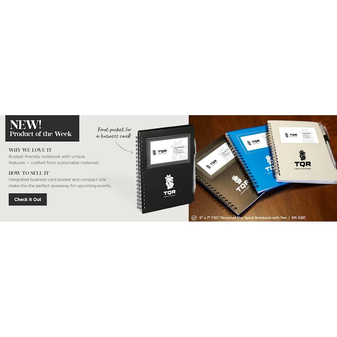 Fsc® recycled 5 x 7 star spiral notebook with pe Black front