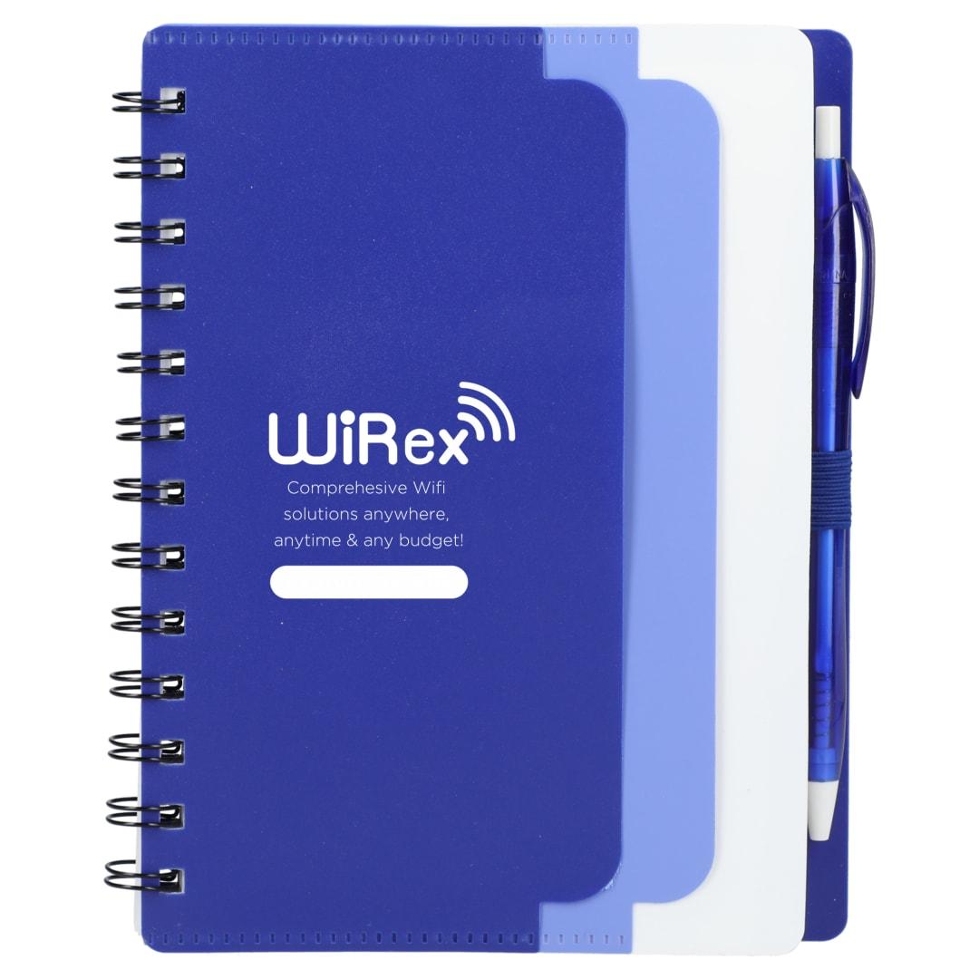 5 X 7 recycled dual pocket spiral notebook w pen Blue miniatura 16