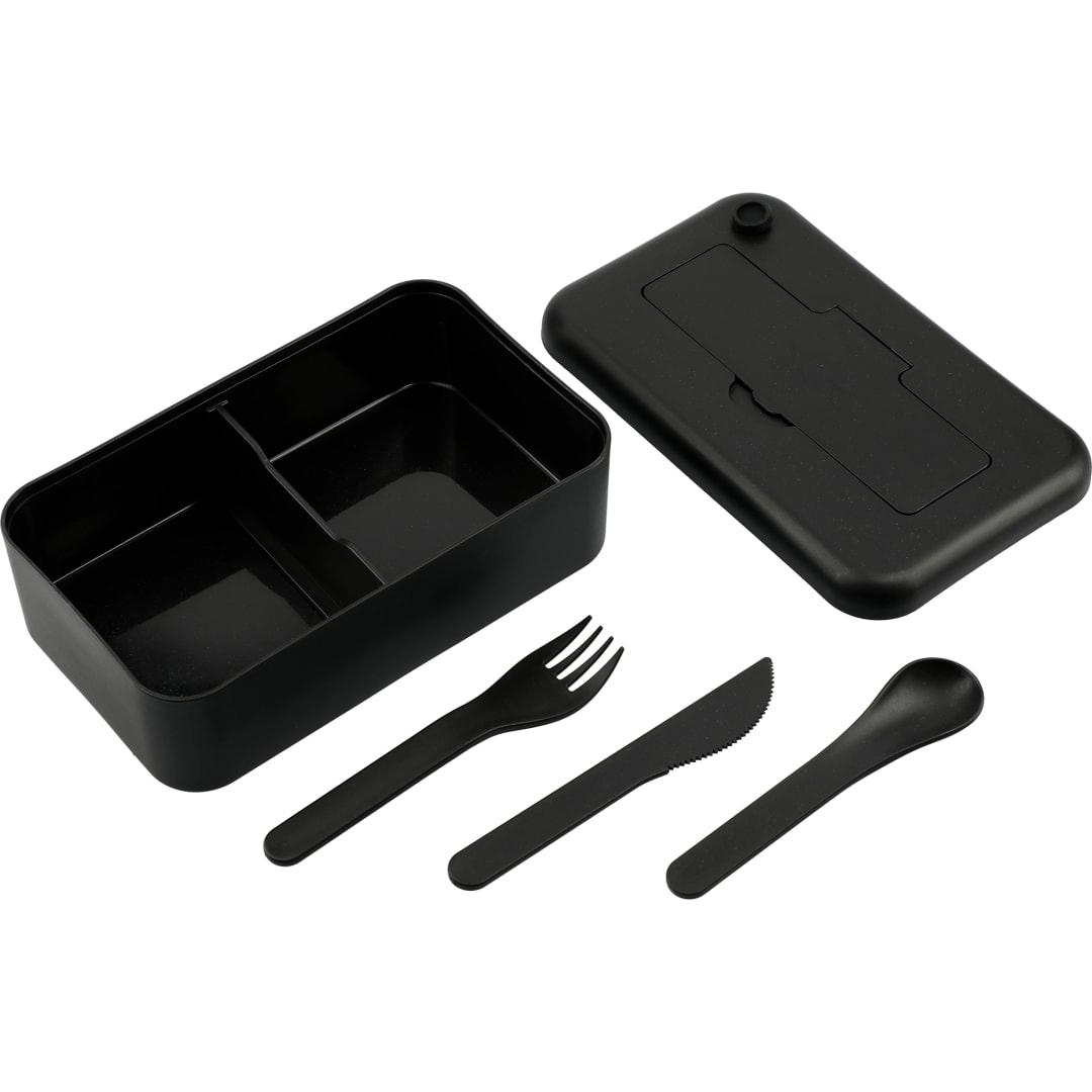 Bamboo fiber lunch box with utensils Black miniatura 5