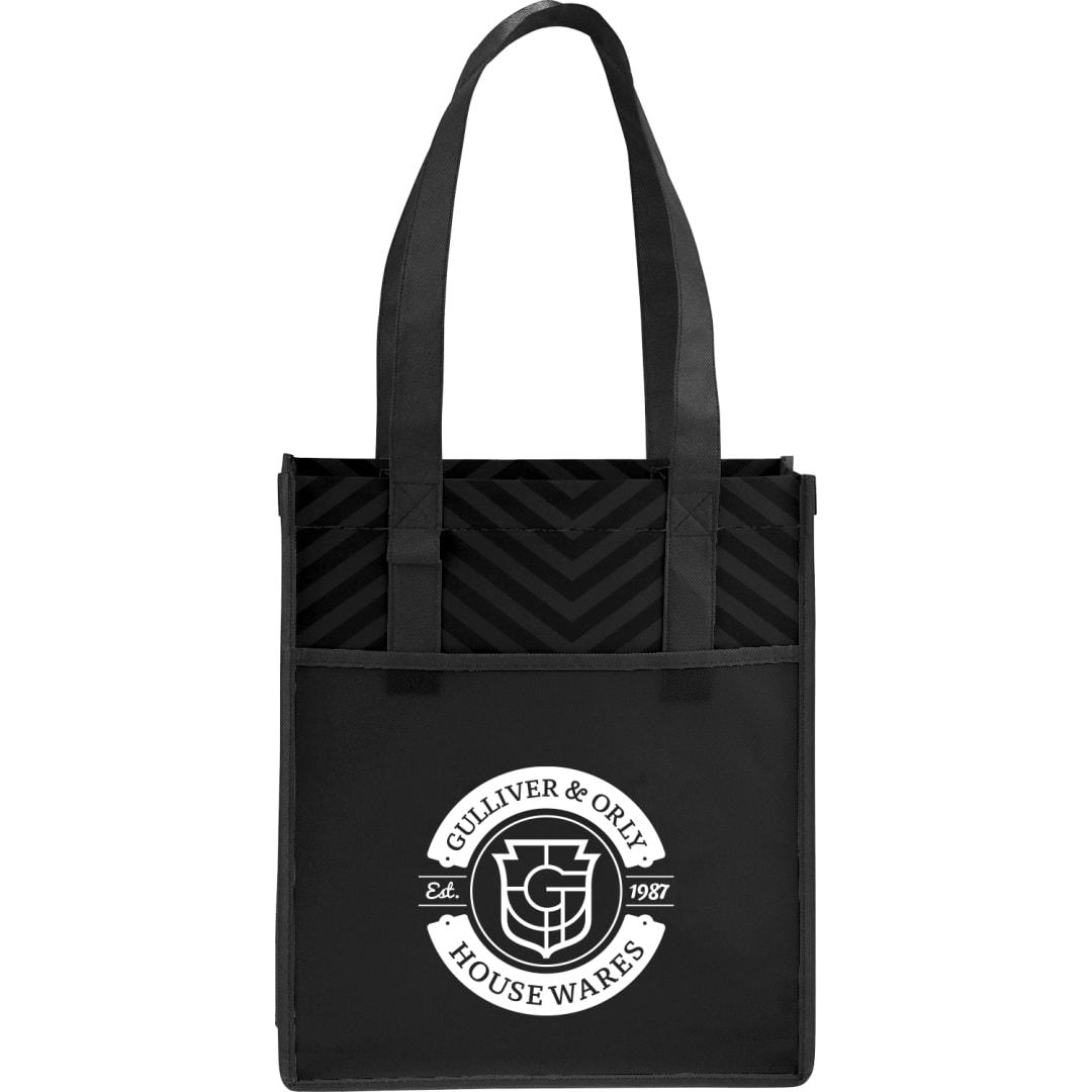 Printed chevron non-woven shopper tote Black miniatura 4