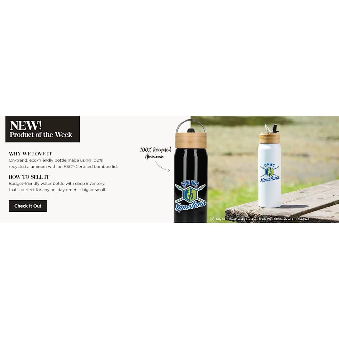Billy 26oz aluminum bottle w/ fsc® bamboo lid Black front
