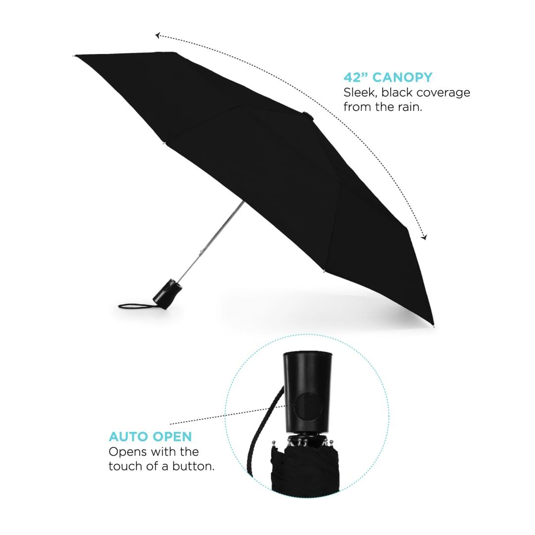 42 Totes® 3 section auto open umbrella Black front