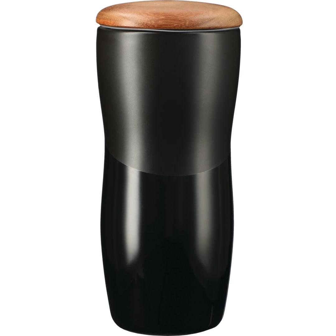 Reno double wall ceramic tumbler w/wood lid 10oz Black miniatura 6
