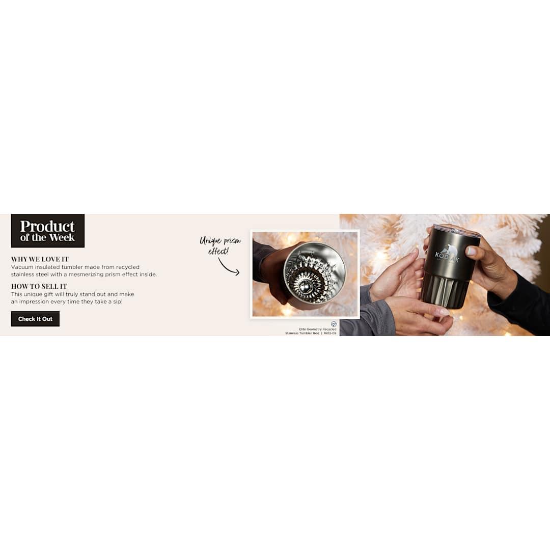 Elite geometry recycled stainless tumbler 16oz White front