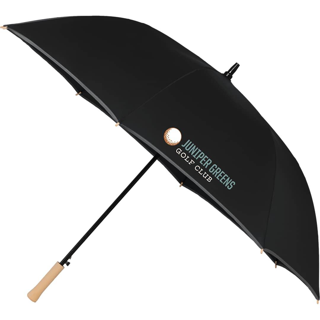 60 Auto open umbrella w/ reflective trim Black front