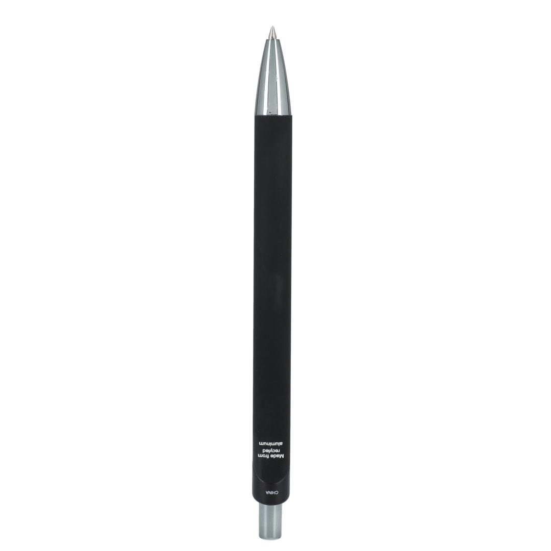 Metallic recycled aluminum soft touch gel pen Black front