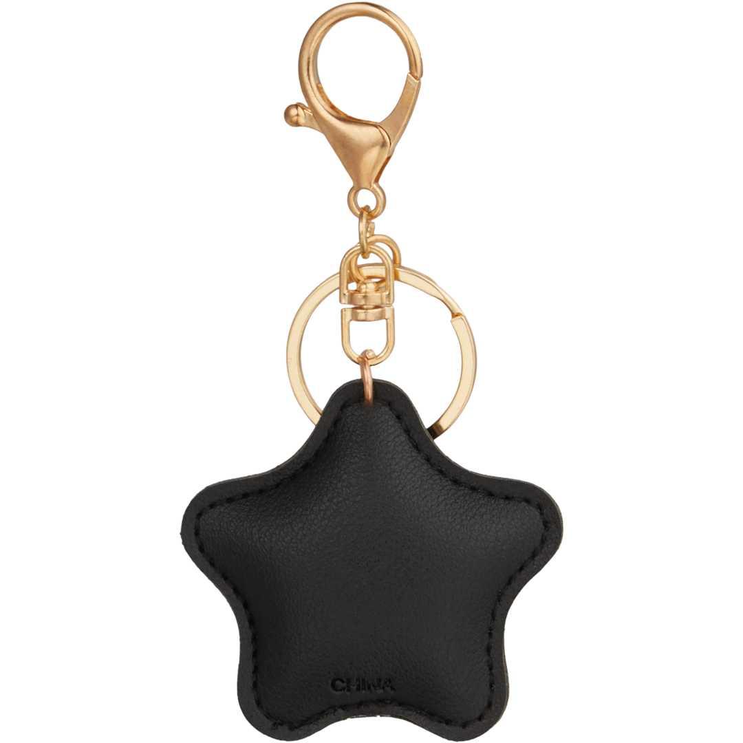 Star leather keychain Black front