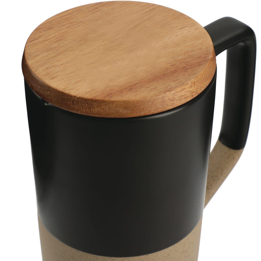 Tahoe tea & coffee ceramic mug with wood lid 16oz Black miniatura 3
