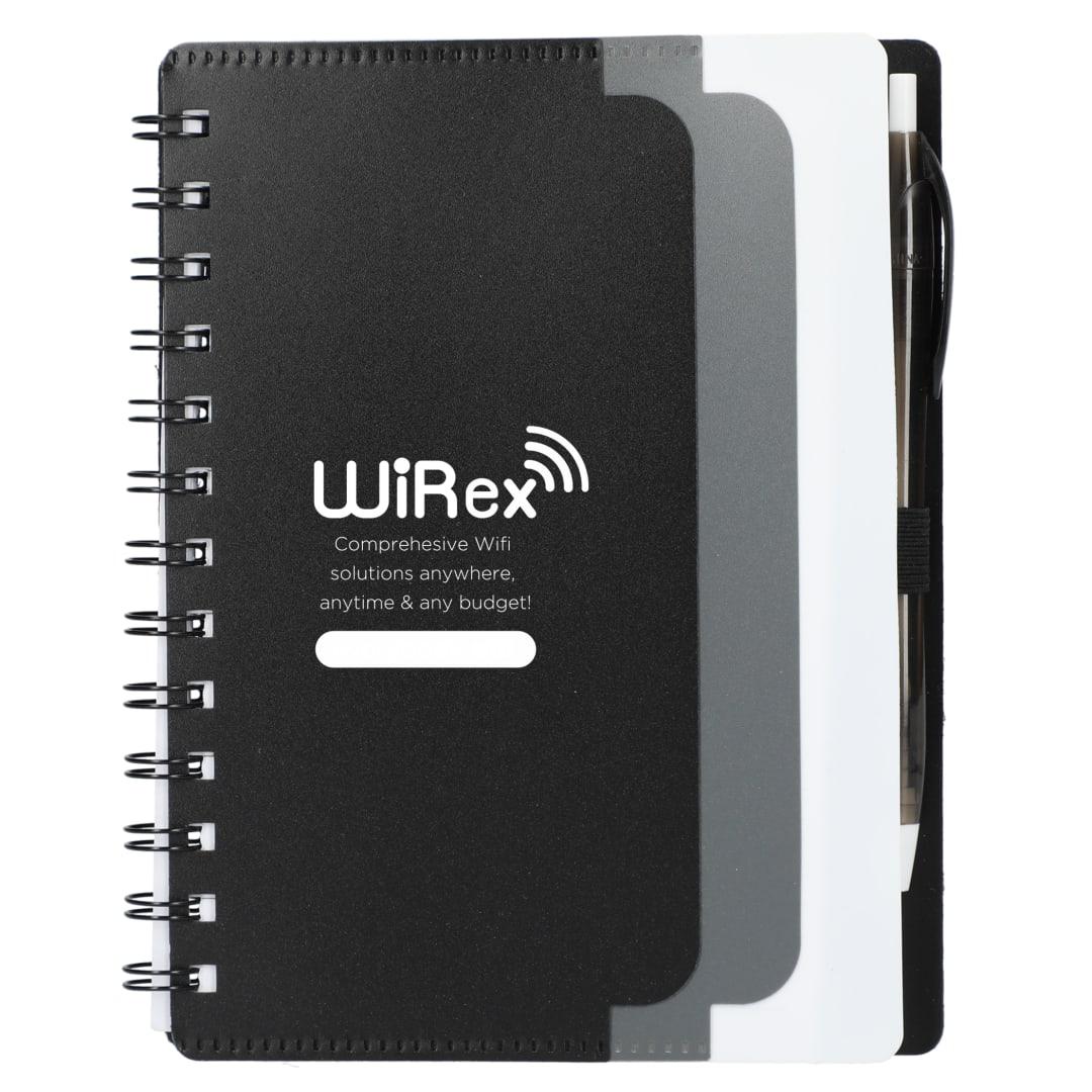 5 X 7 recycled dual pocket spiral notebook w pen Blue miniatura 4
