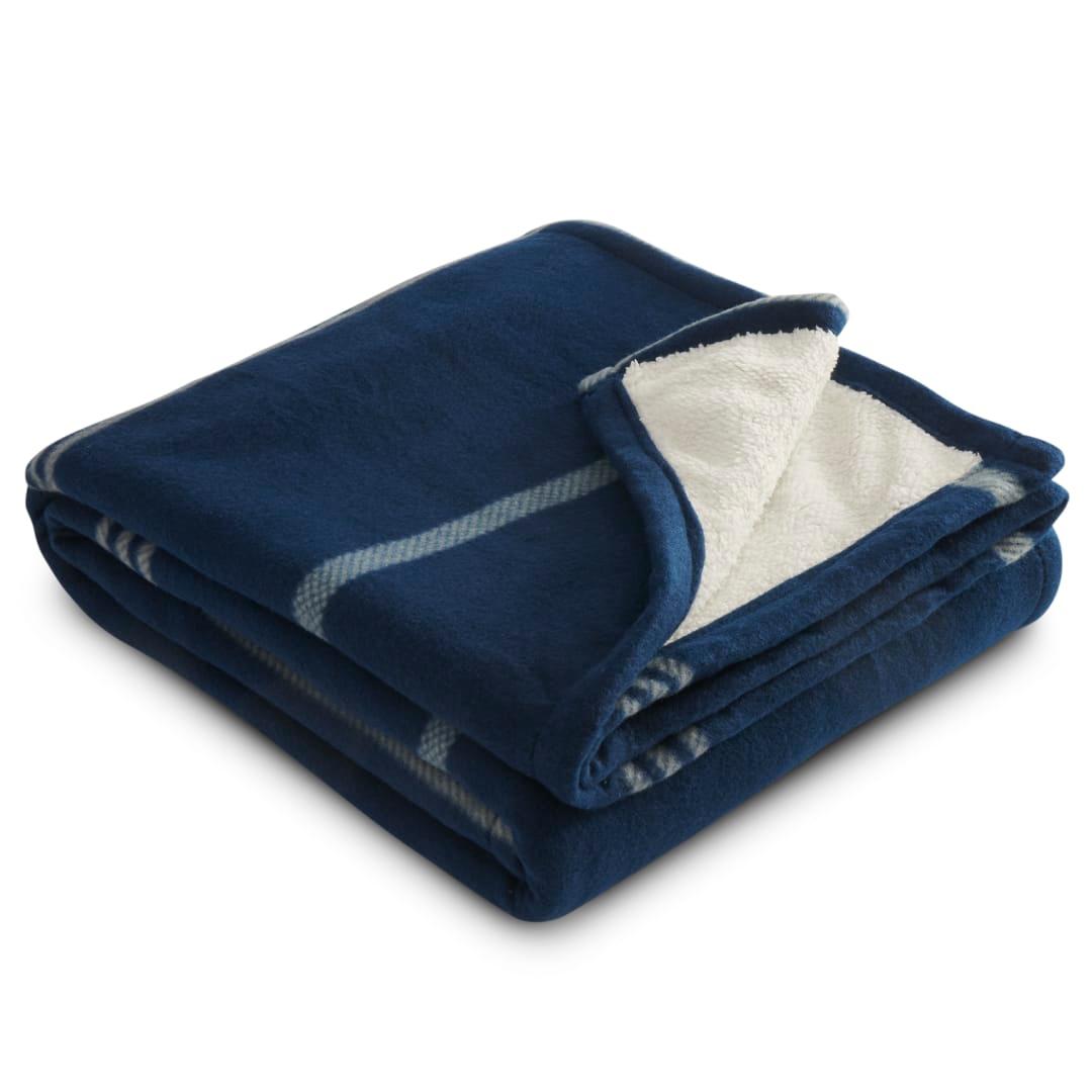 Plaid fleece sherpa blanket Blue miniatura 4