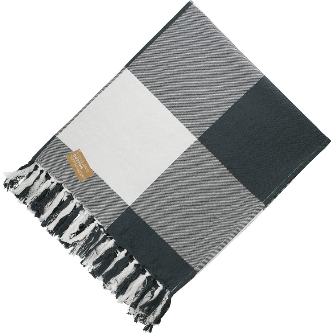 Field & co. 100% organic cotton check throw blanke Navy Blue front