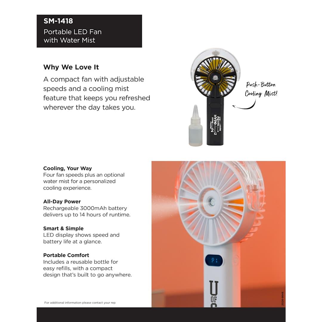 Rechargeable portable led fan with water mist Black miniatura 4