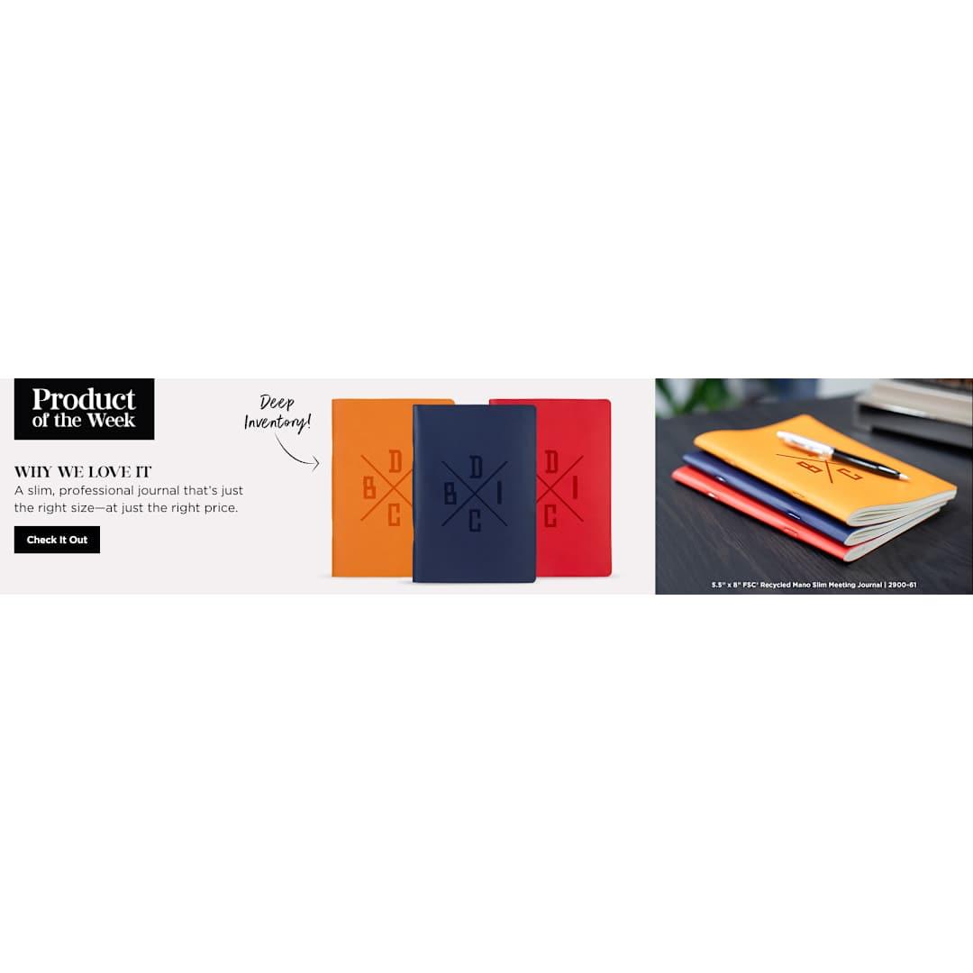 5.5 X 8 fsc ® recycled mano slim meeting journal Black front