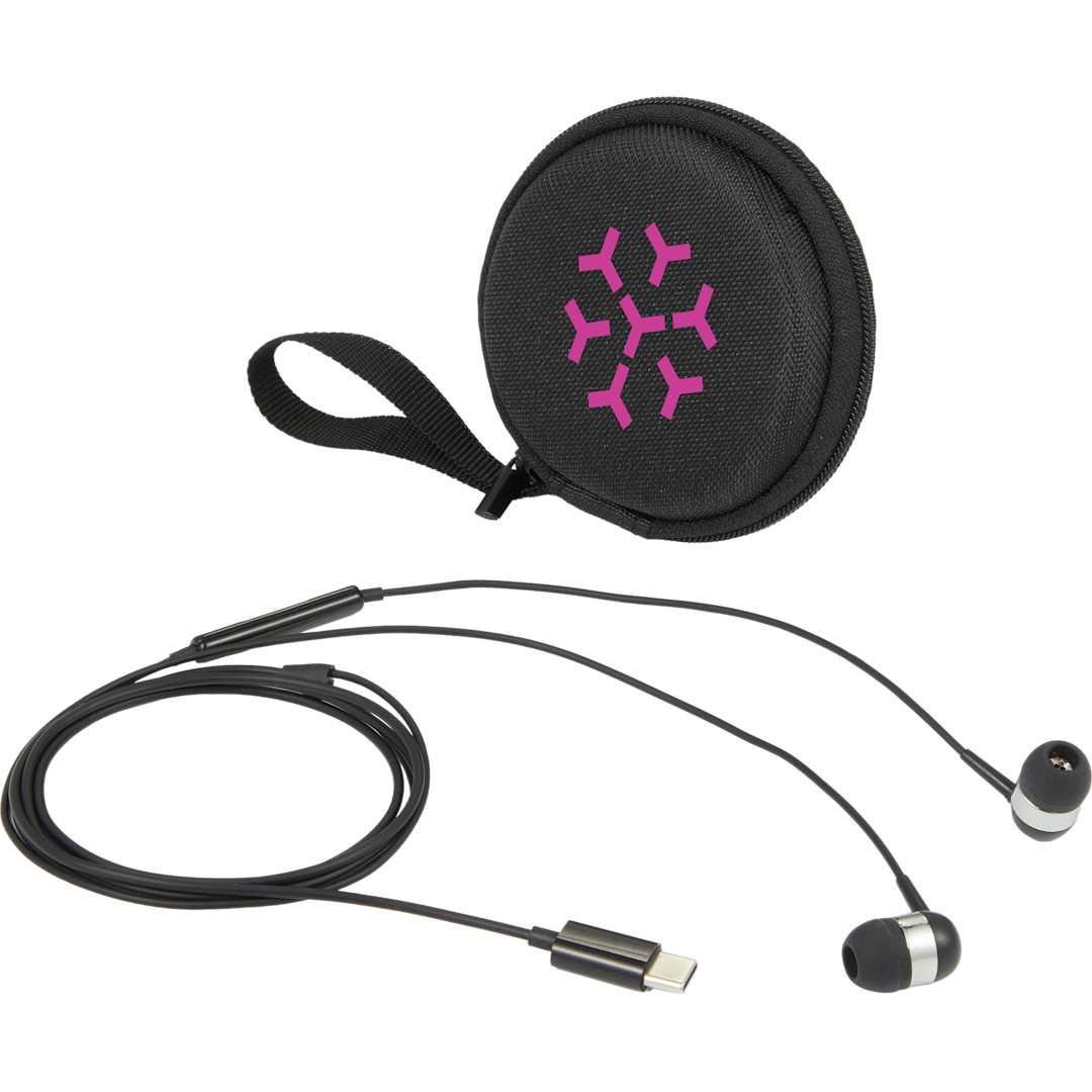 Zipsound usb-c wired earbuds with microphone Black front