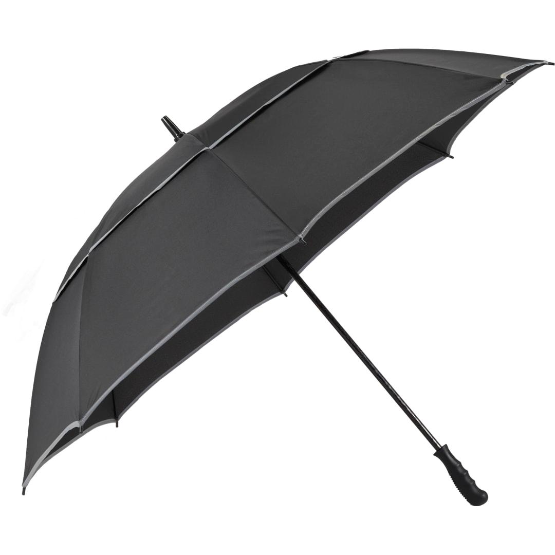 62 Rpet golf umbrella w/ reflective trim Black front