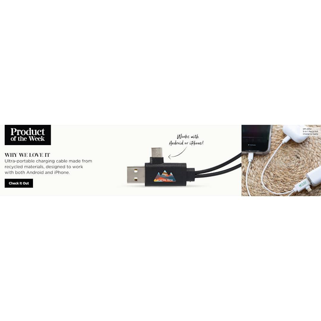 5-In-1 recycled charging cable Black front
