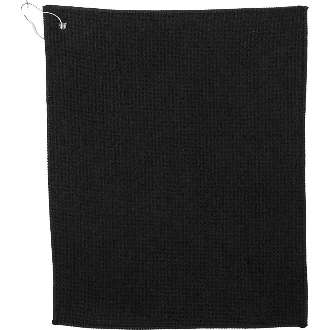 15 X 18 recycled 200g microfiber waffle towel Black front