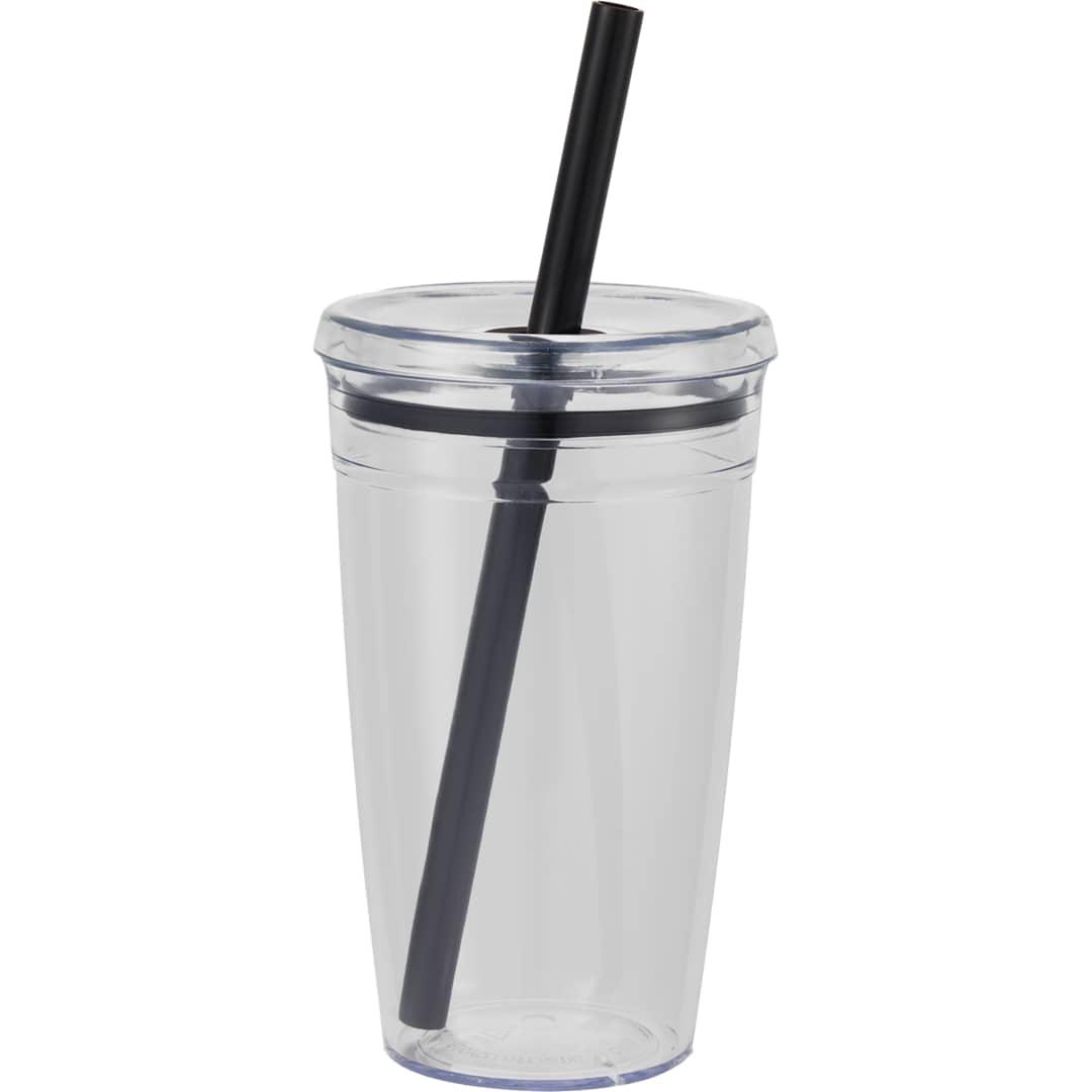 Anna recycled acrylic tumbler w/ straw 15oz Black front
