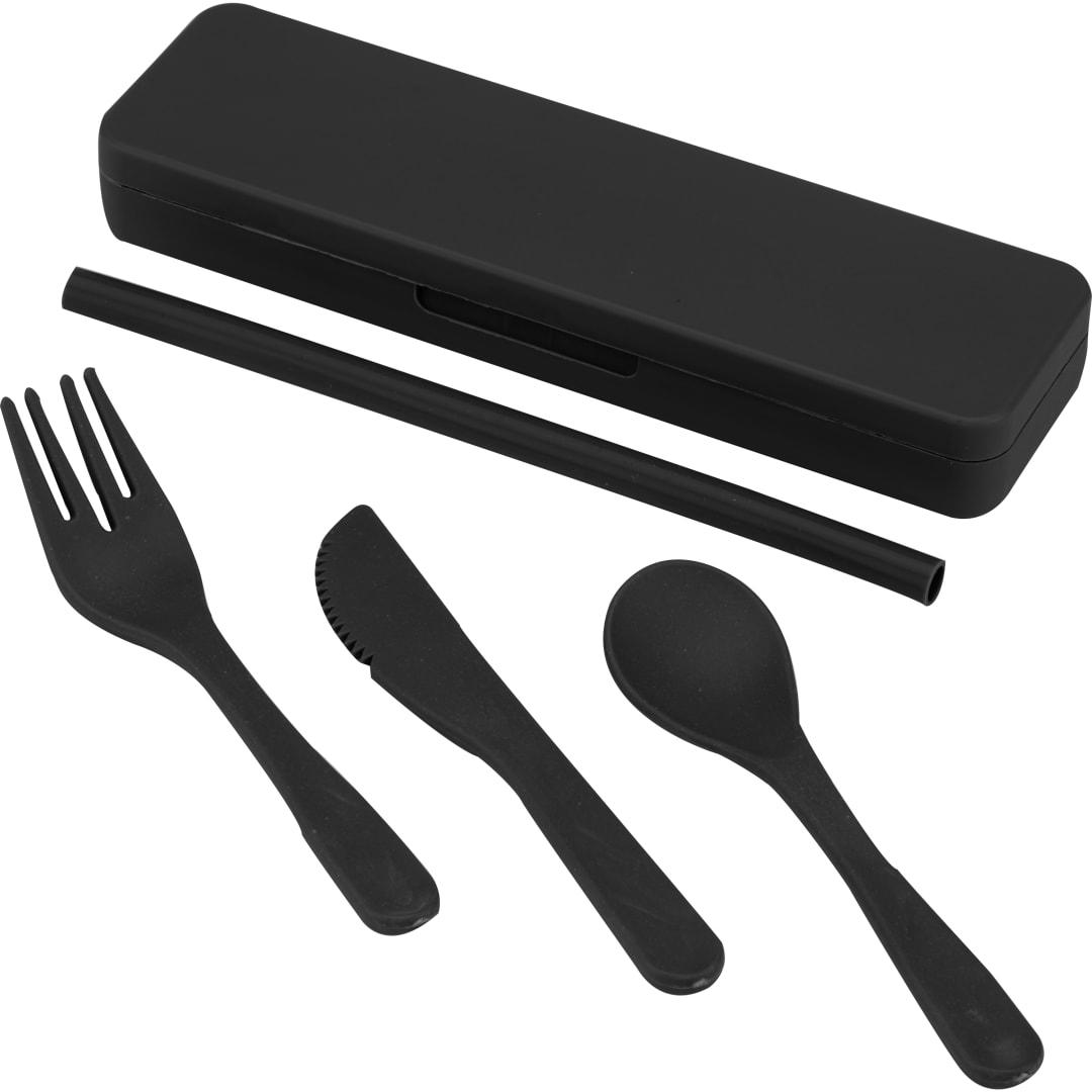 Recycled plastic utensil to go set Black front