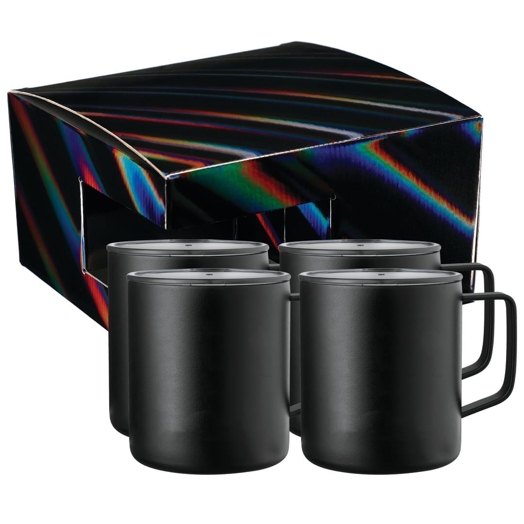 Rover camp mug 14oz powder coated 4 in 1 gift set Black front