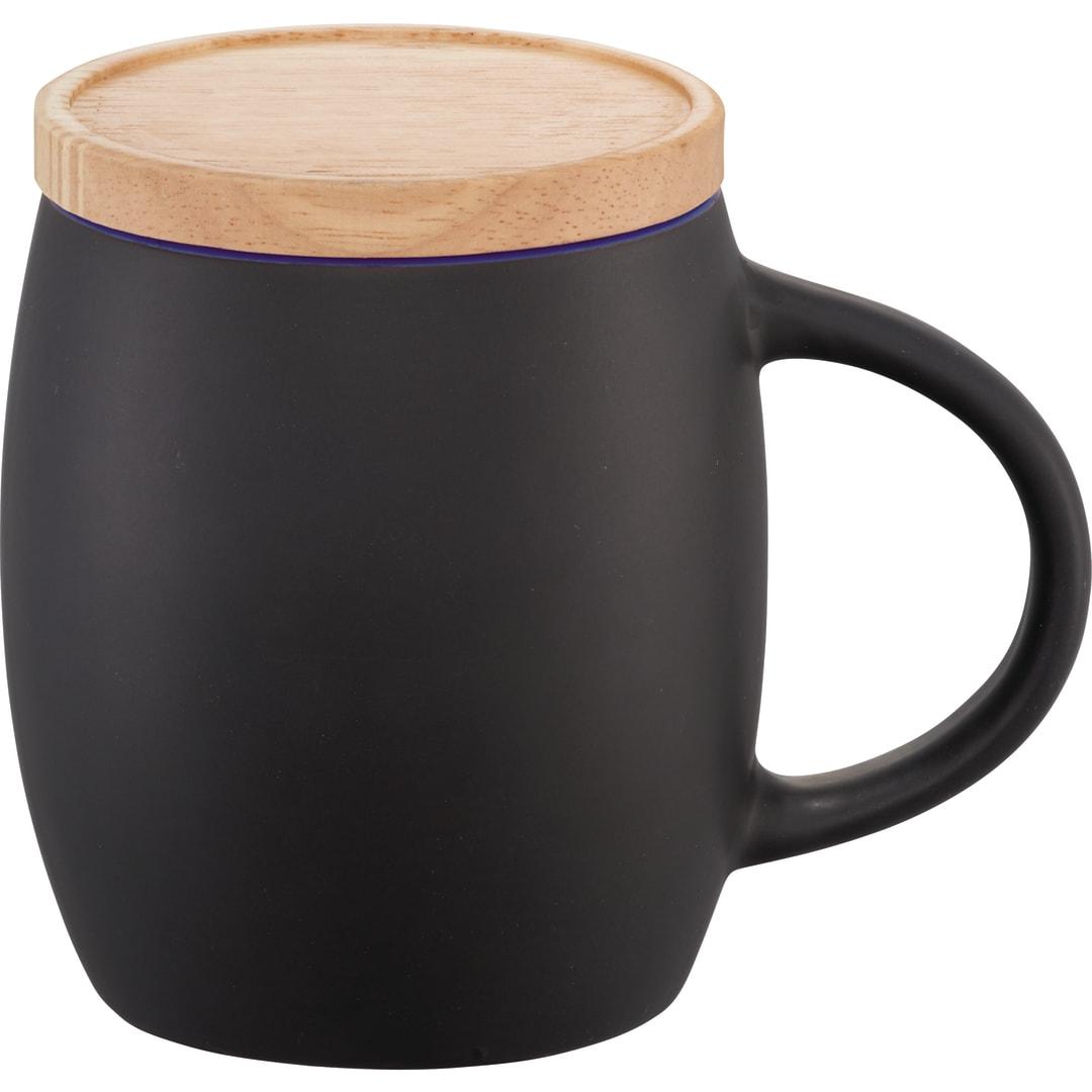 Hearth ceramic mug fsc®100% wood lid/coaster 15oz Black front