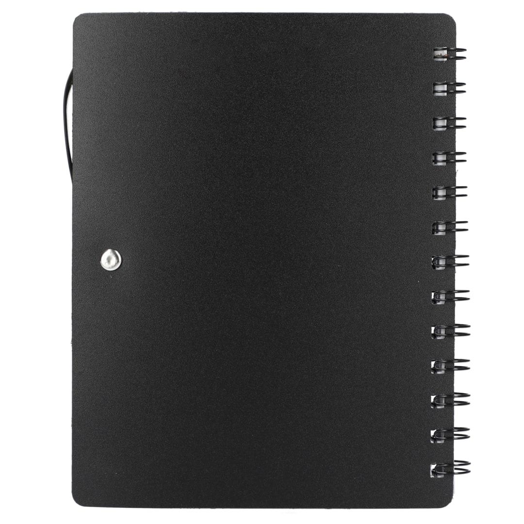5 X 7 recycled dual pocket spiral notebook w pen Blue front