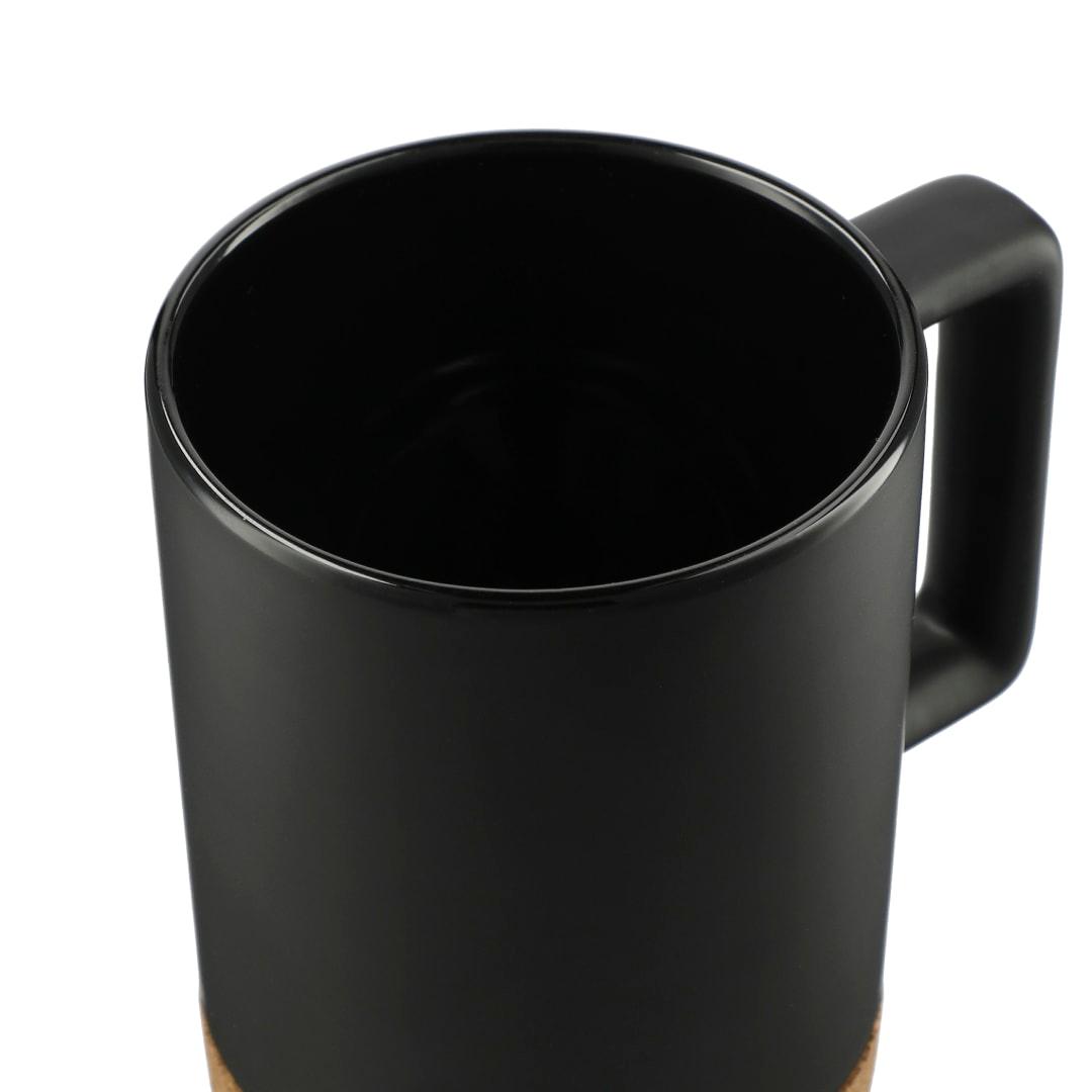 Bates 15oz ceramic mug w/ cork base Black front