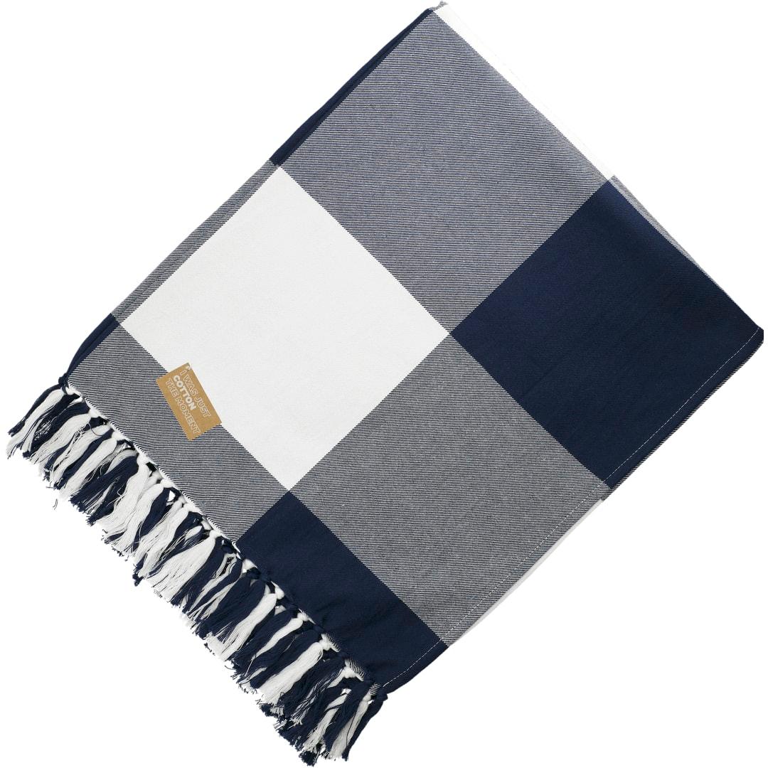 Field & co. 100% organic cotton check throw blanke Navy Blue miniatura 5