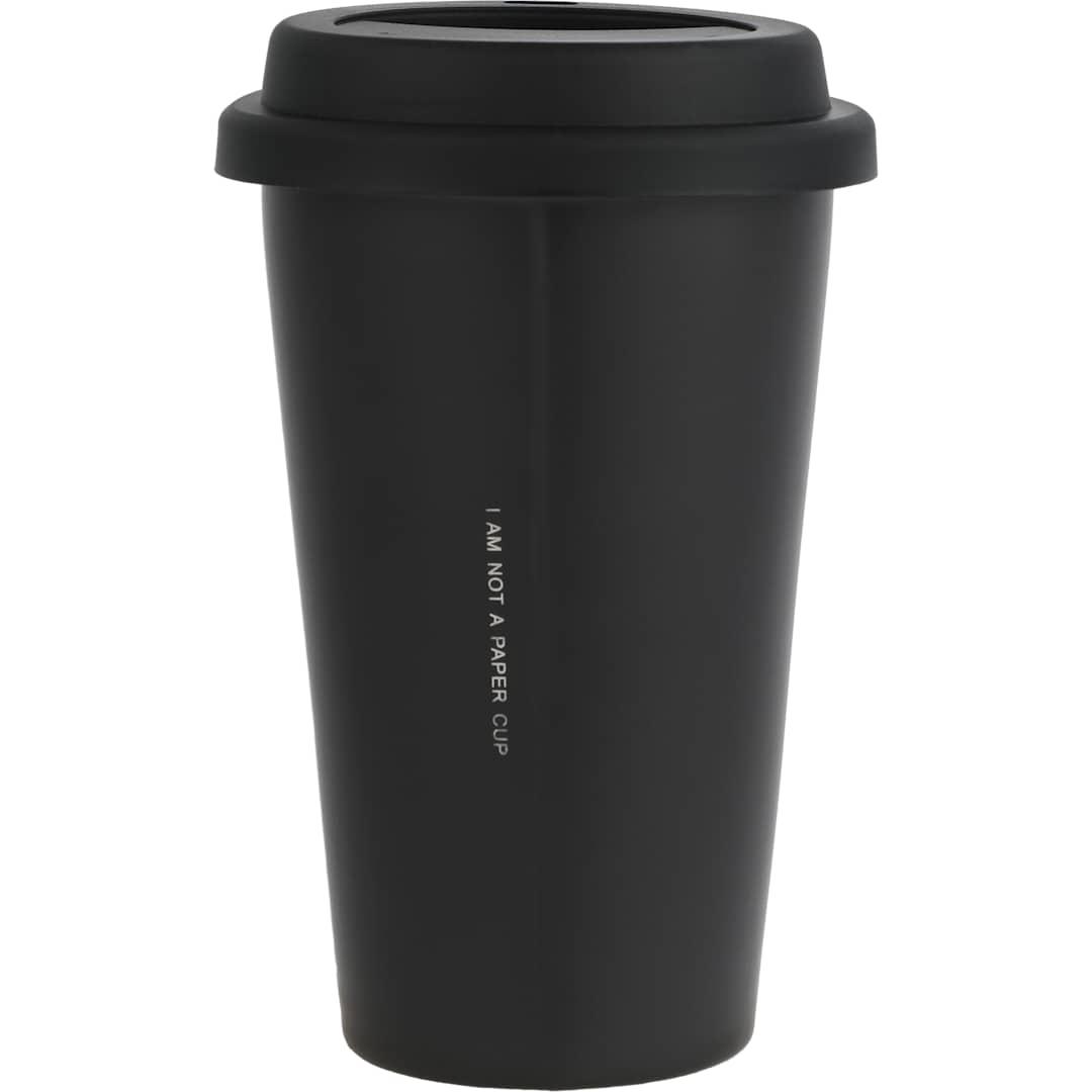 Im not a paper cup 10oz ceramic tumbler w/ lid Black front