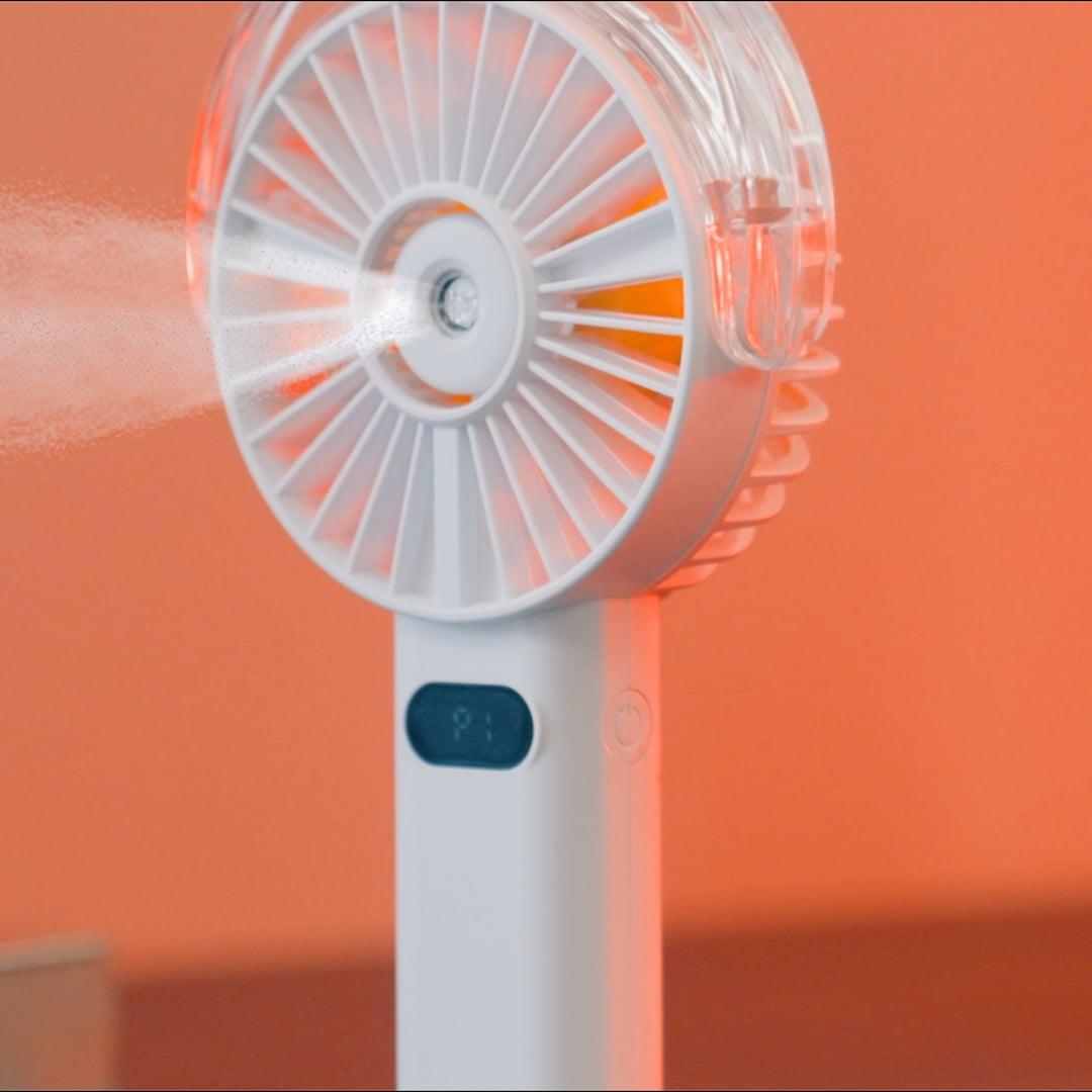 Rechargeable portable led fan with water mist Black miniatura 18