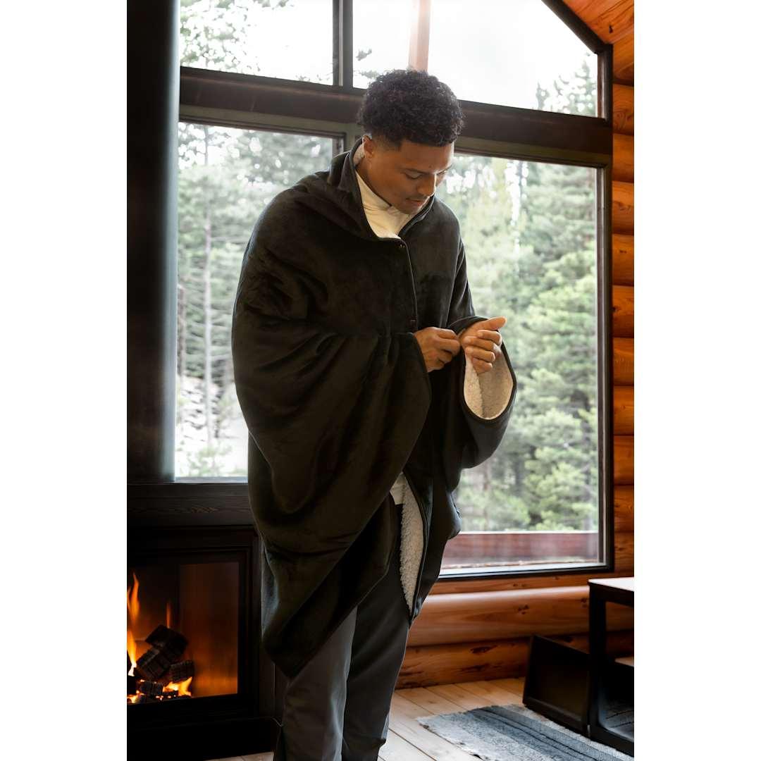 Oversized wearable wfh cozy fleece sherpa blanket Black miniatura 7
