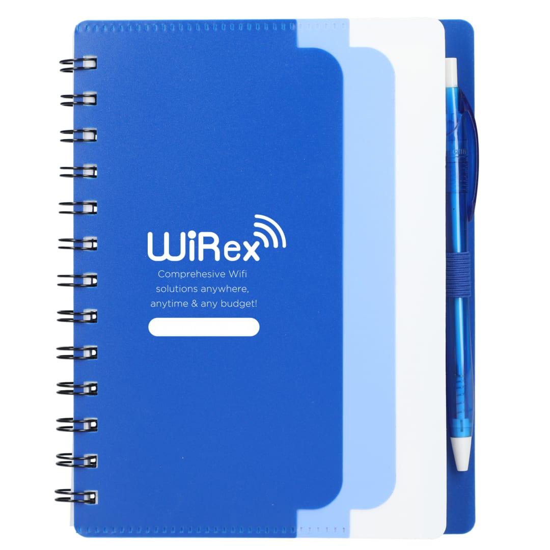 5 X 7 recycled dual pocket spiral notebook w pen Blue miniatura 8
