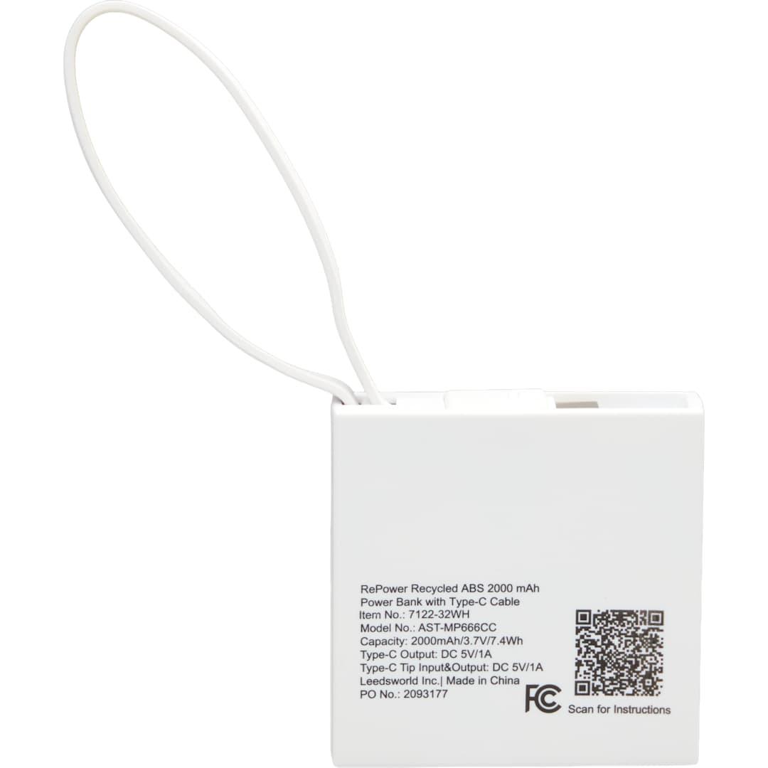 Recycled abs 2000 mah power bank with type-c cable Black miniatura 13
