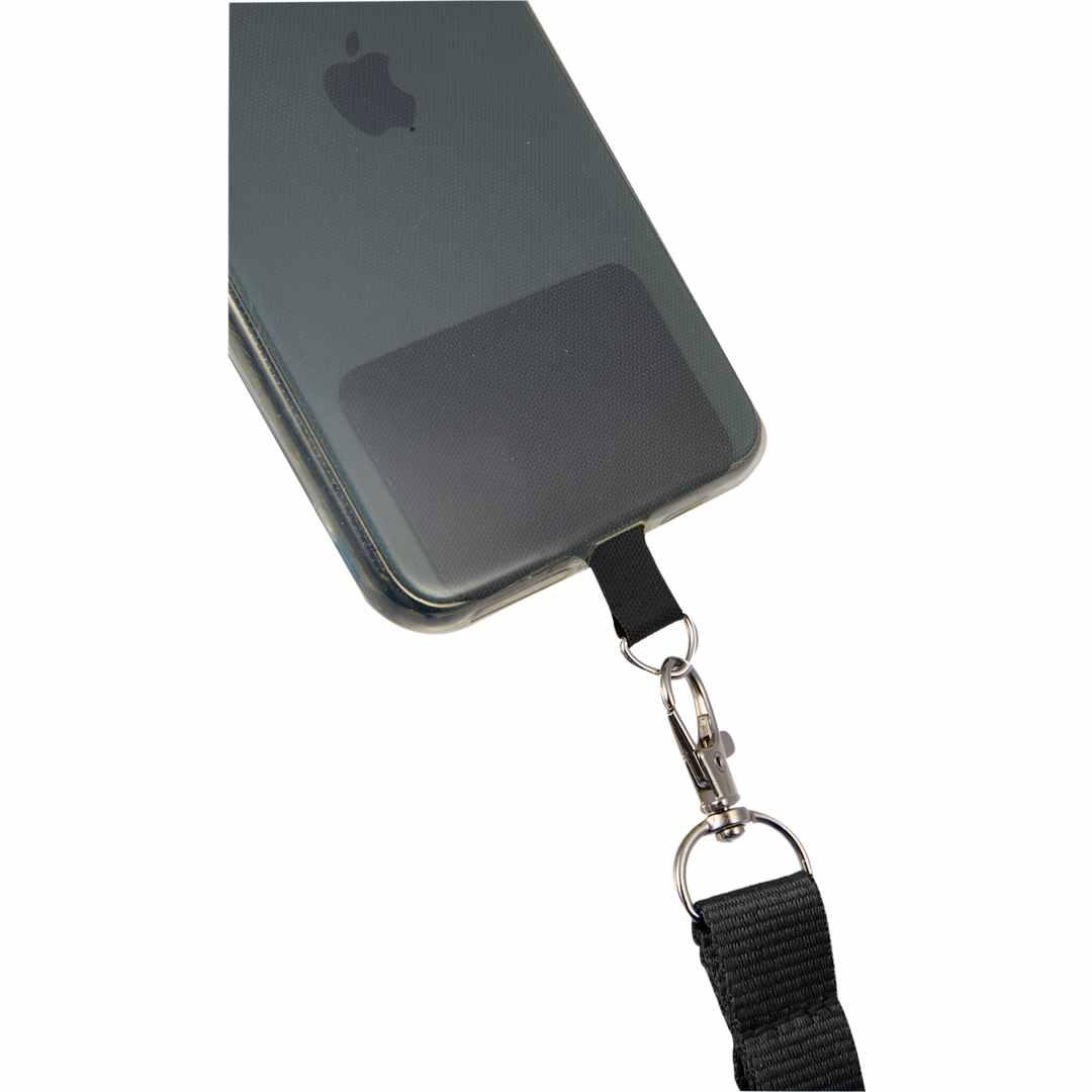 Adjustable recycled phone lanyard Black front