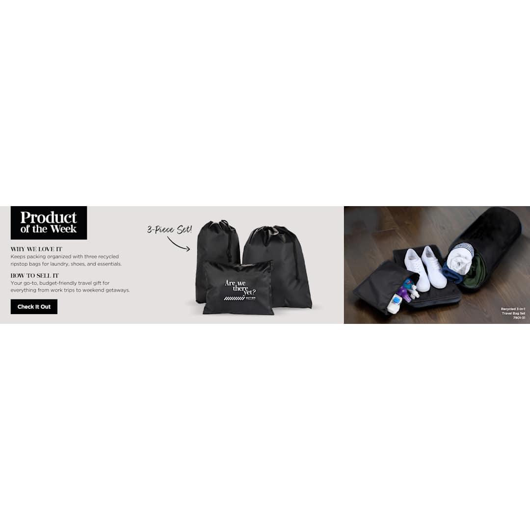 Recycled travel bag set Black front