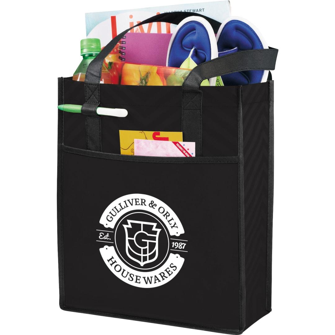 Printed chevron non-woven shopper tote Black miniatura 3
