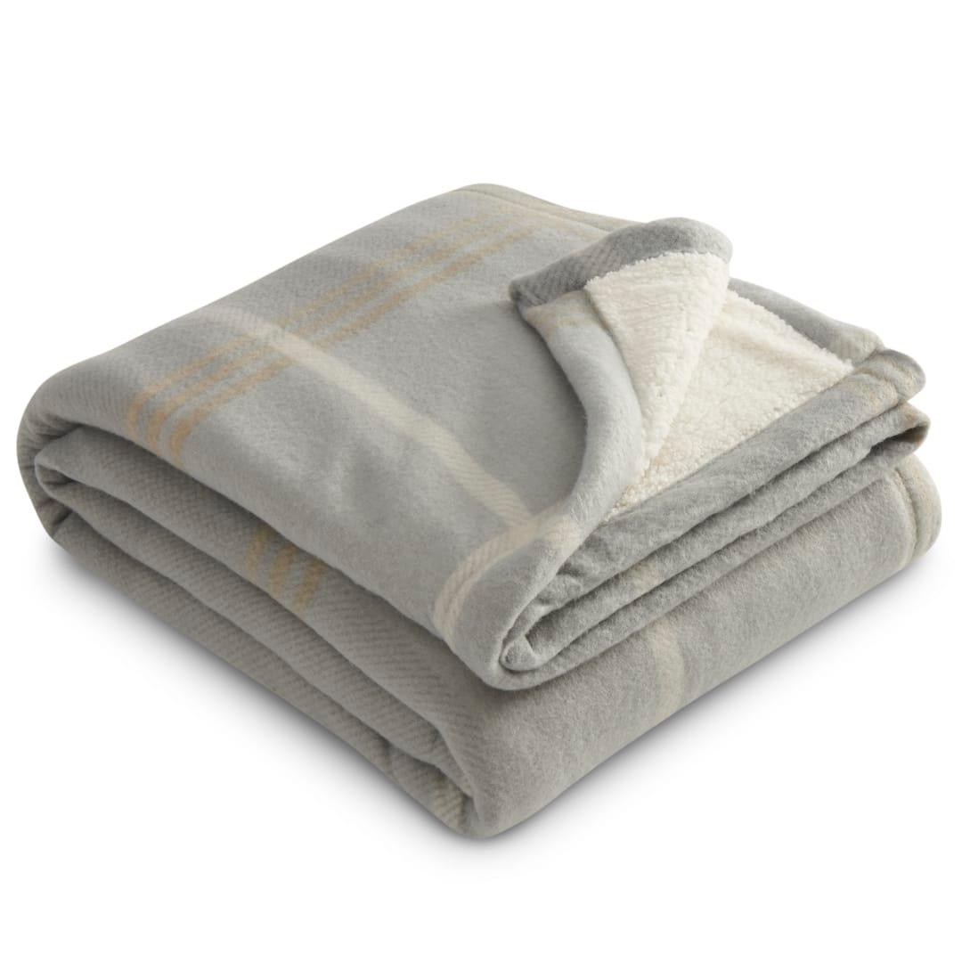 Plaid fleece sherpa blanket Blue miniatura 16