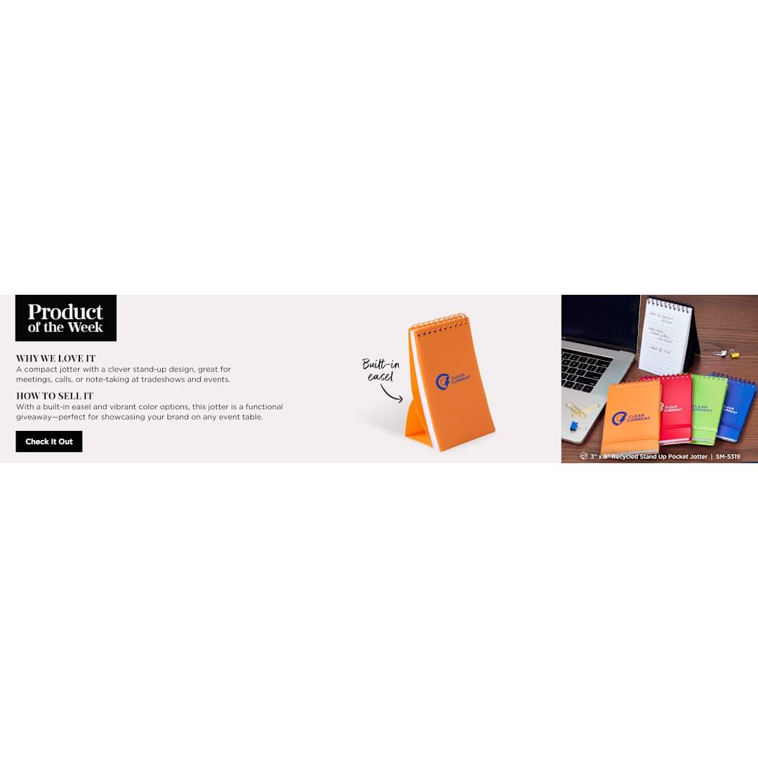 3 X 5 recycled stand up pocket jotter Black front
