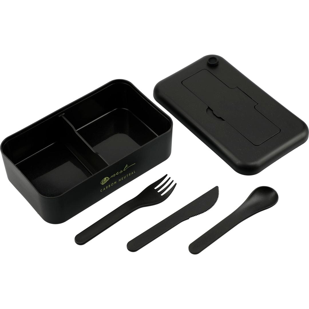 Bamboo fiber lunch box with utensils Black miniatura 9