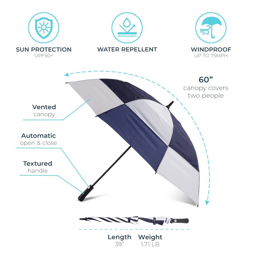 Totes® 60 uv protection auto open golf umbrella Navy Blue miniatura 3