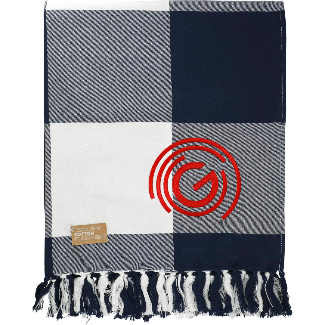 Field & co. 100% organic cotton check throw blanke Navy Blue miniatura 8
