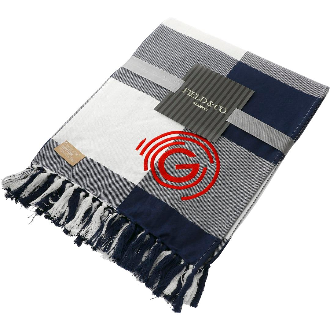 Field & co. 100% organic cotton check throw blanke Navy Blue miniatura 7