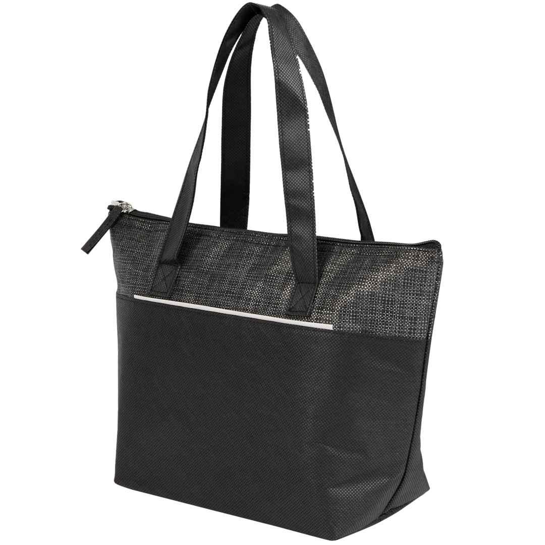 Mist recycled 9-can non-woven tote cooler Black front