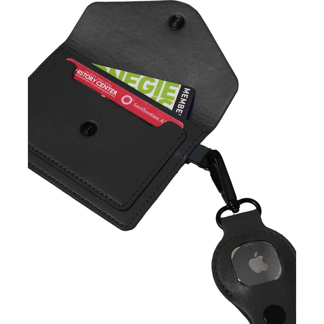 Recycled wrist lanyard with card holder Black front