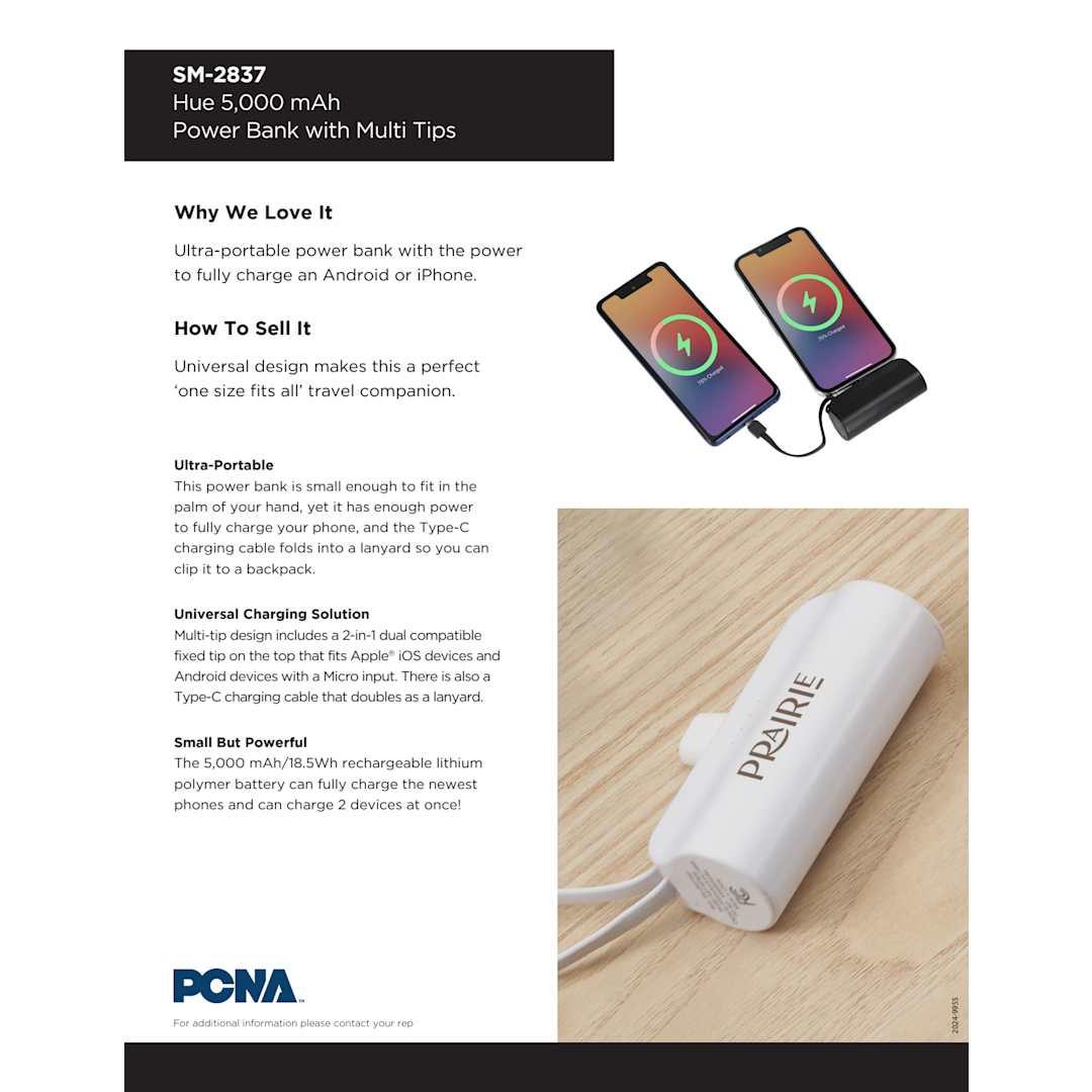 Hue 5000 mah power bank with multi tips Black miniatura 5