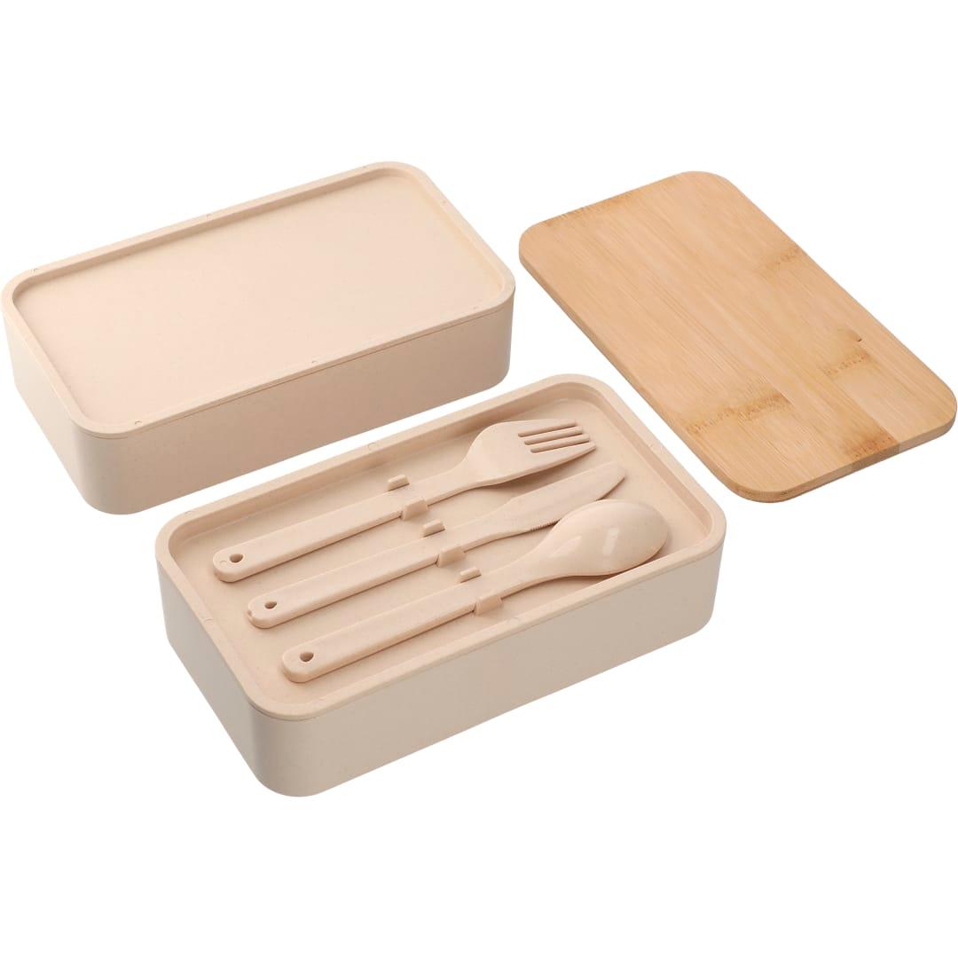 Stackable bamboo fiber bento box Beige front